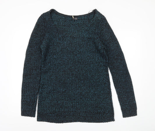 Sparkle & Fade Womens Blue Scoop Neck Chunky Knit Jumper Size S
