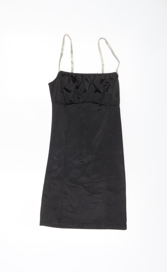 Motel Womens Black XS Bodycon Short Dress Rhinestone Strap
