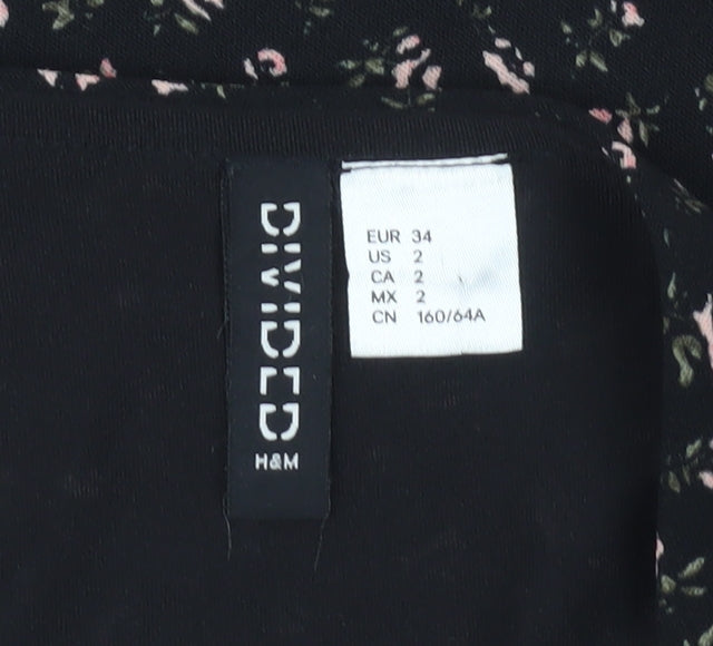 H&M Divided Womens Black Floral A-Line Skirt Size 6