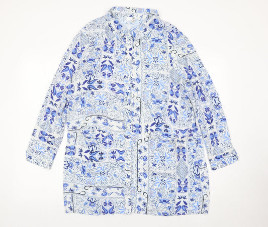 Additional front view of Missguided women’s blue bohemian floral viscose tunic shirt uk 10