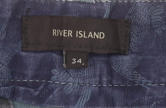 River Island Men’s Blue Chino Shorts Size 34 Regular Fit Summer Casual