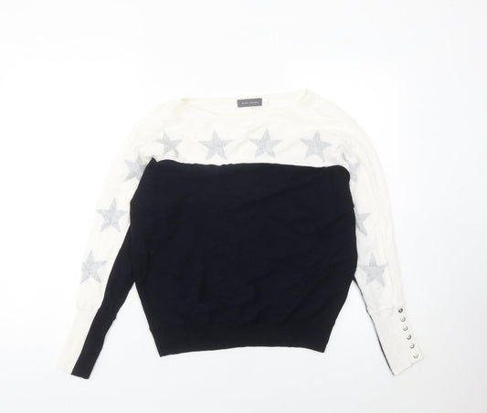 Mint Velvet Women’s XS Black White Star Jumper Pullover Knit