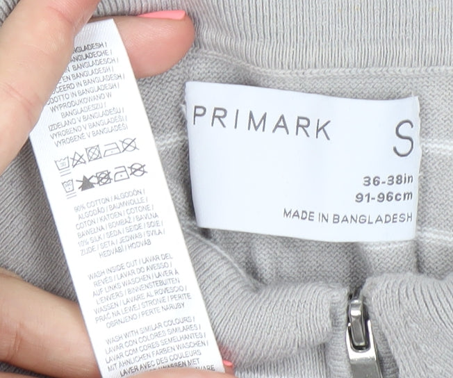 Primark Men’s Grey Striped Polo Shirt Size S Short Sleeve Zip