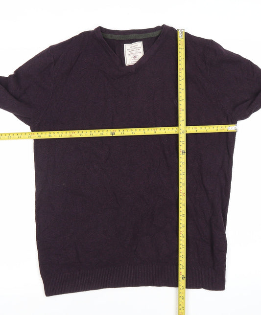 Fat Face Men’s Purple Cotton Blend V-Neck Jumper Medium
