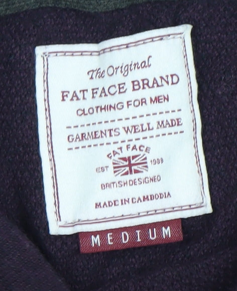 Fat Face Men’s Purple Cotton Blend V-Neck Jumper Medium