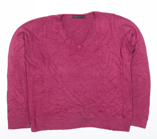 Marks and Spencer Women's Purple V-Neck Wool Blend Jumper Size 14