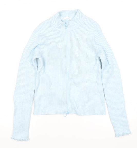 Marks and Spencer Teens Blue Full Zip Ribbed Knit Jumper Size 14