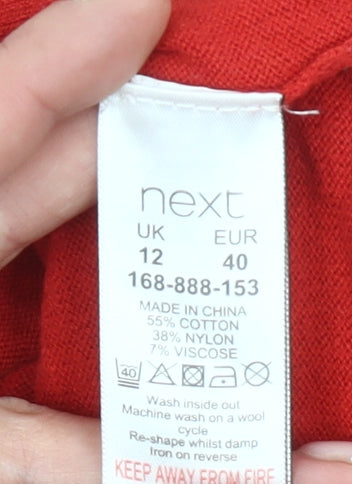 Next Women’s Red Jumper Size 12 Pullover Round Neck Knit Bow Detail