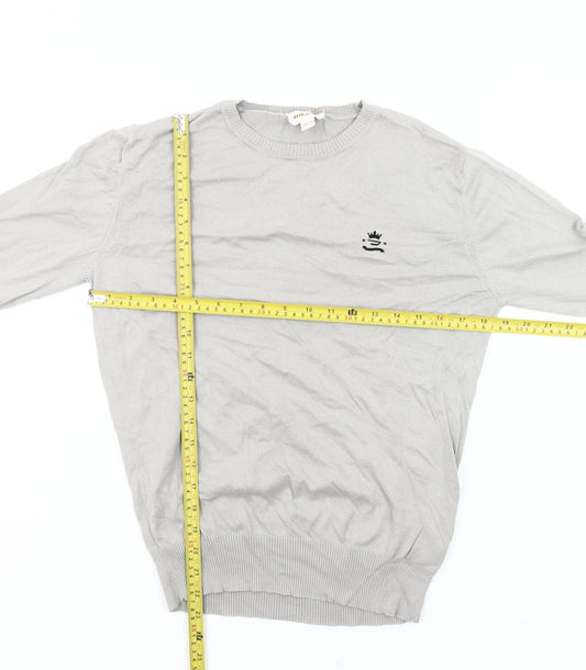 Diesel Men Grey Cotton Pullover Jumper Small Crew Neck Long Sleeve