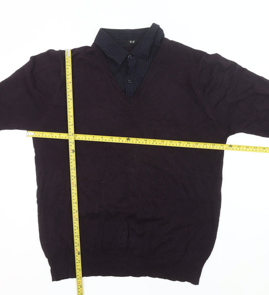 F&F Mens Black Cotton V-Neck Pullover Jumper Size L