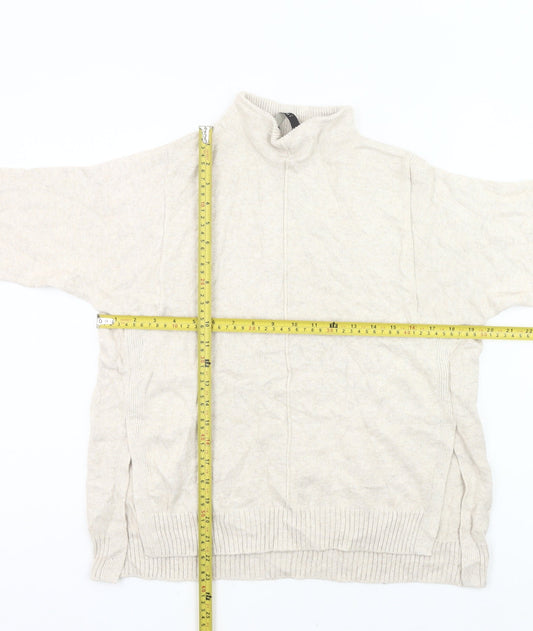 Oui Women's Beige Mock Neck Pullover Jumper Size 8 Cotton Blend Knit