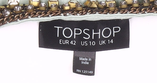 Topshop Womens Green Beaded Tank Top UK 14 Sleeveless Polyester