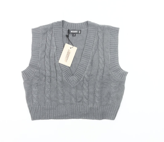 Additional front view of Missguided Women’s Grey Cable Knit Sleeveless Vest Jumper, size M
