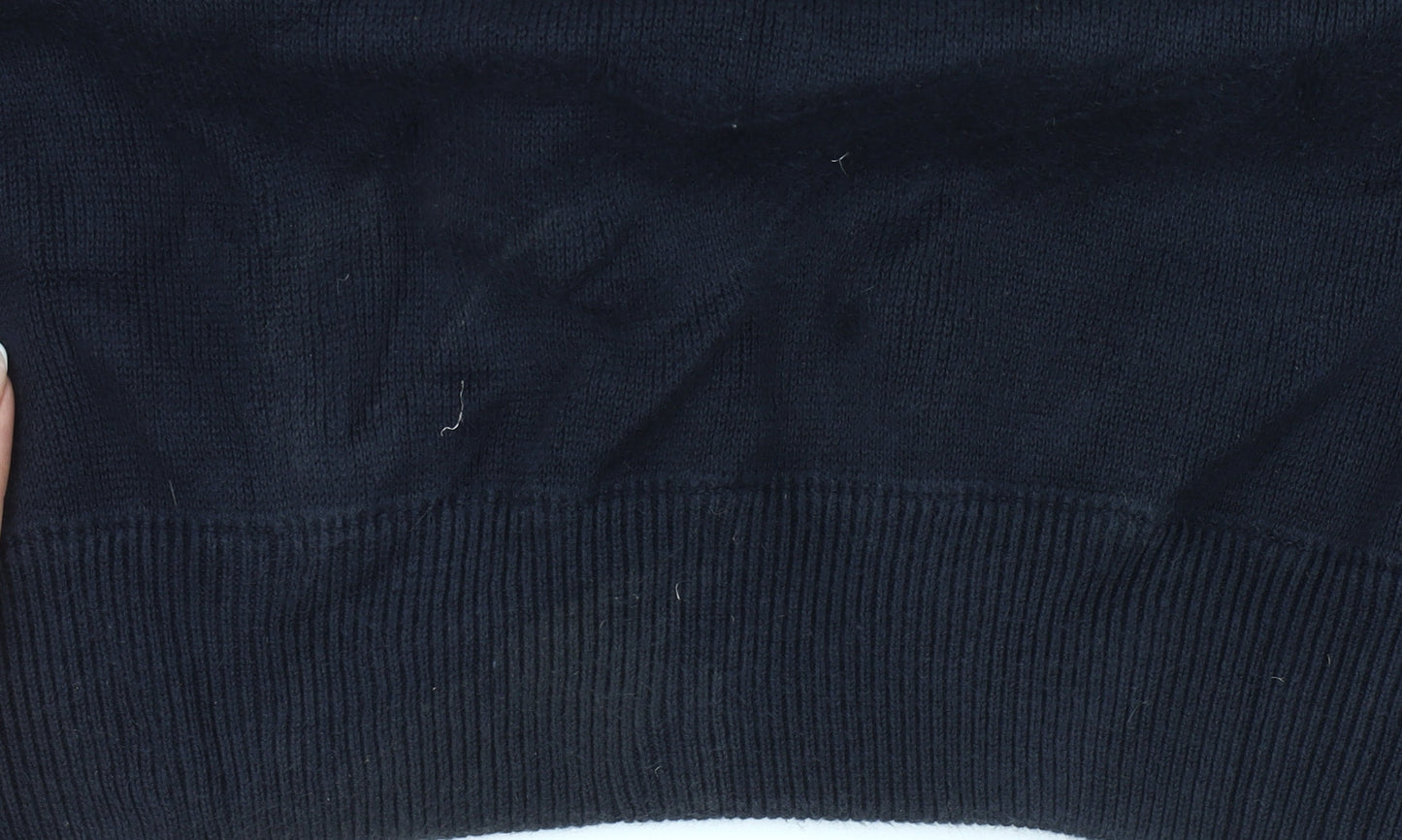 Marks and Spencer Men's Blue 2XL Cotton 1/4 Zip Mock Neck Jumper