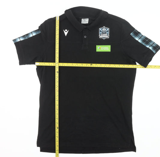 Macron Men’s Black Glasgow Warriors Polo Shirt 2XL Rugby Casual