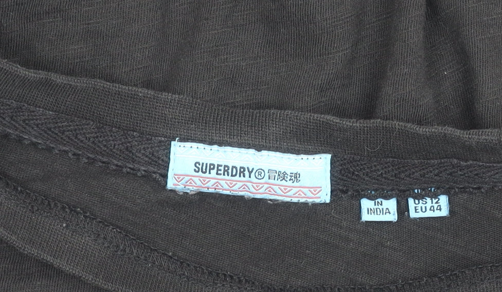 Womens UK Size 16 Superdry Black Cropped T-Shirt