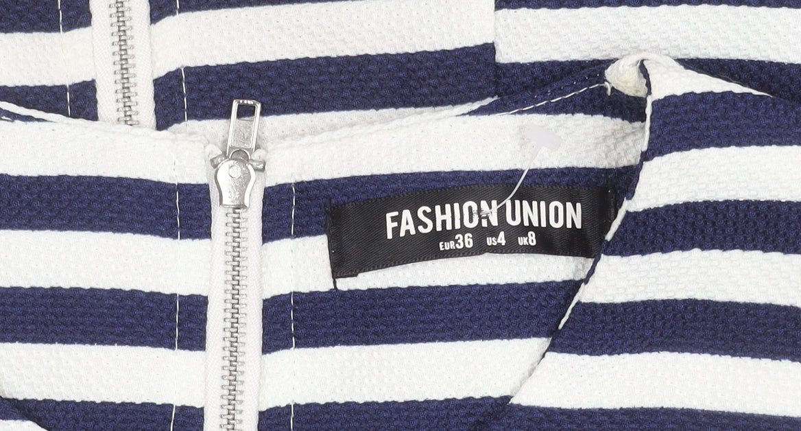 Fashion Union Women’s Blue White Stripe A-Line Short Dress Size 8