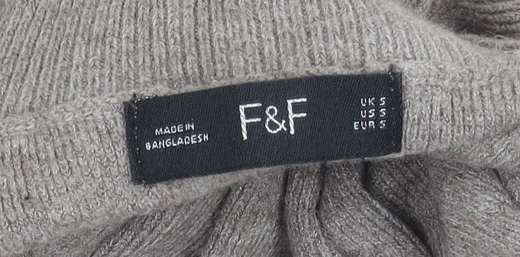 F&F Women’s Beige Roll Neck Long Sleeve Pullover Jumper Size 8