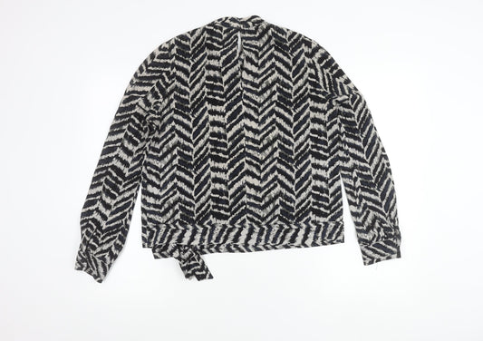 Additional front view of b.young Women’s Black & White Blouse, size UK 6, Geometric Long Sleeve