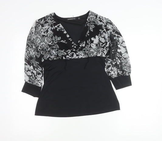 Essentials by Milano Women’s Black Floral Wrap Blouse Size S