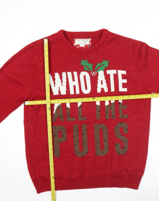 F&F Mens Red Christmas Crew Neck Jumper L Graphic Knitwear
