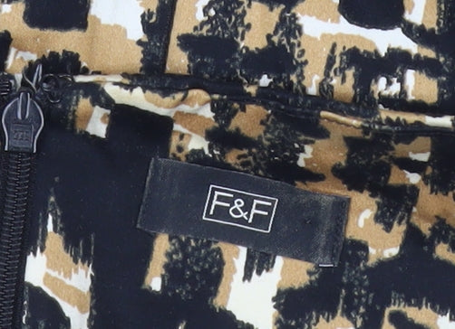 F&F Women’s Black Beige Bodycon Dress Size 10 Sleeveless Ruched