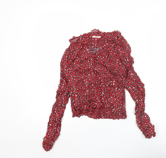 Additional front view of Joe Browns Women Red Animal Print Ruffle Blouse, size 10
