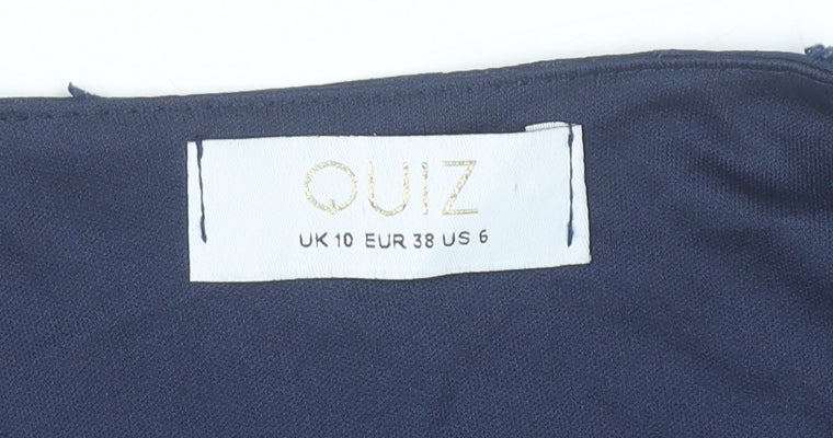 Quiz Women’s Blue Wrap Blouse UK 10 Flared Sleeve Chiffon