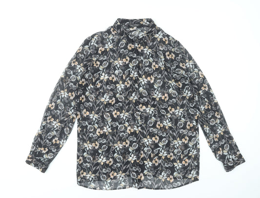 Miss Selfridge Women’s Black Floral Chiffon Blouse UK 10 Long Sleeve