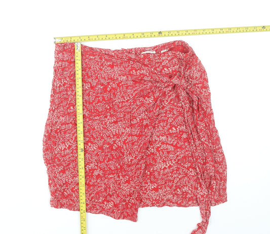 Fat Face Womens Red Floral Wrap Skirt Size 10 Viscose Summer Short