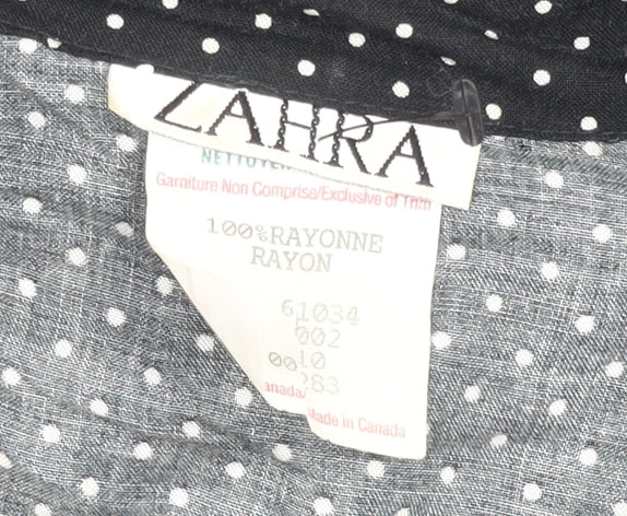Zahra Women’s Black Polka Dot Shirt Dress Size 10 Vintage Rayon