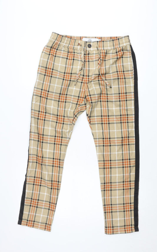 Additional front view of Topman unisex adults beige plaid skinny chino trousers, size 32