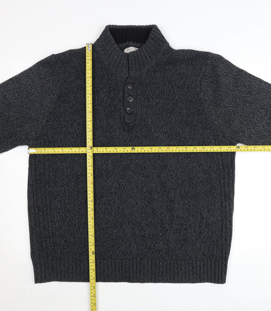 TU Mens Grey 2XL Henley Jumper High Neck Knit Long Sleeve