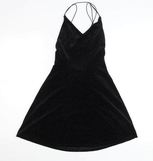 H&M Women Black XS A-Line Velvet Glitter Party Cocktail Dress