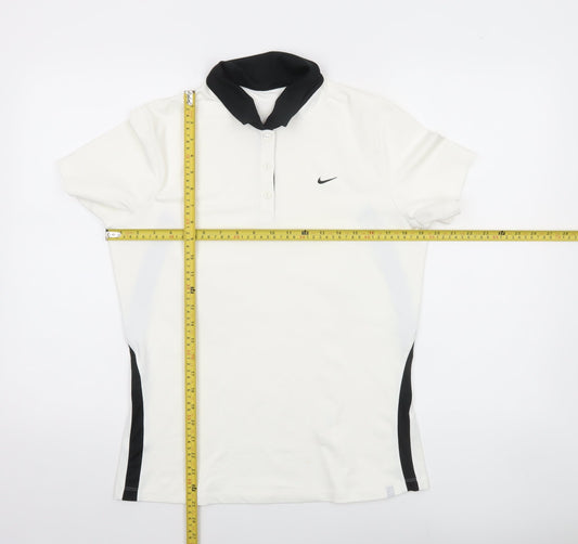 Nike Womens White Black Polo Shirt L Sports Dri-Fit Short Sleeve