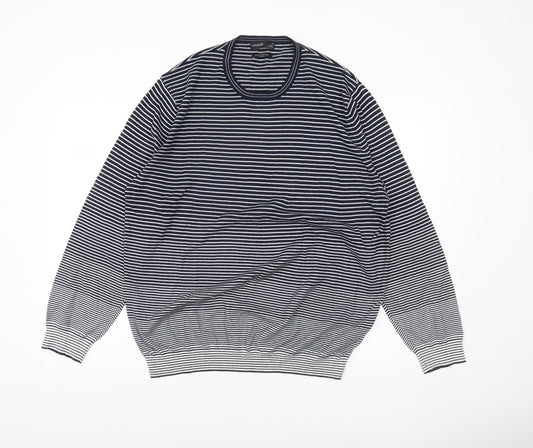 Marks & Spencer Men’s Blue XL Striped Cotton Pullover Jumper