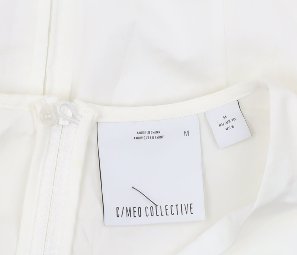 C/MEO Collective Women White Size 10 Puff Sleeve V-Neck Blouse