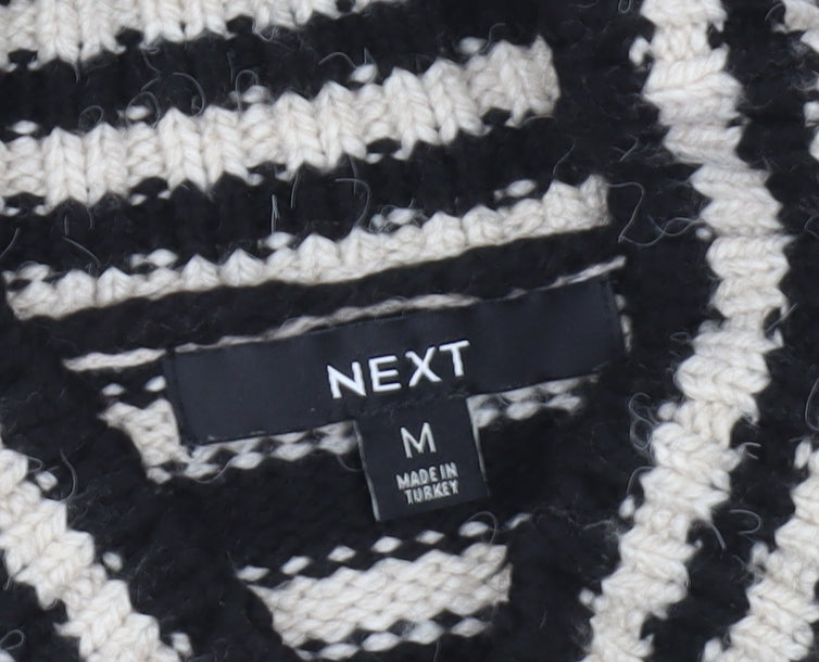 Next Womens Black Beige Striped V-Neck Pullover Jumper Size M