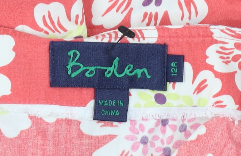 Boden Women’s Pink Floral Cotton Knee Length Pencil Skirt Size 12