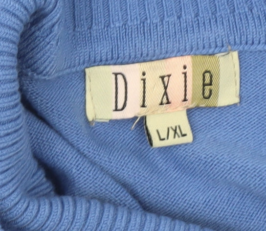 Dixie Womens Blue Roll Neck Floral Embroidered Jumper L