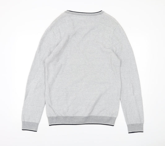 Next Mens Grey Cotton Crew Neck Pullover Jumper Size M Regular Fit