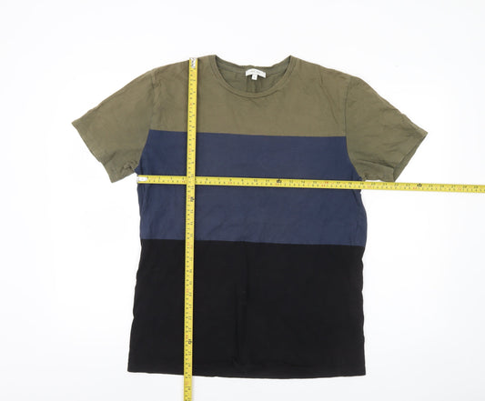 Reiss Men’s L Colourblock Green Blue Black Cotton Crew Neck T-Shirt