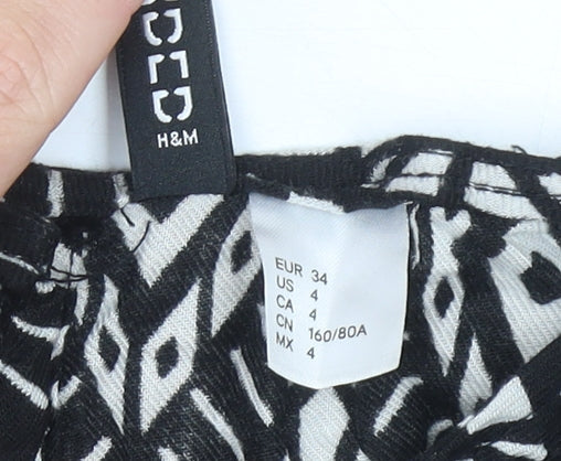 H&M Women’s Black Geometric Shift Dress Size 6 3/4 Sleeve