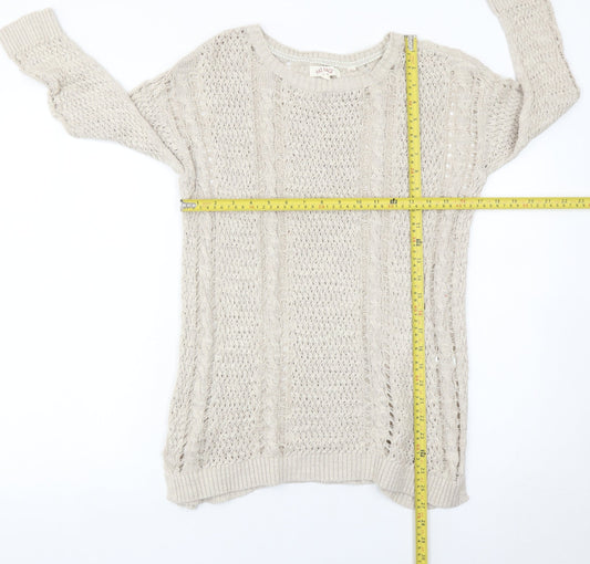 Fat Face Womens Beige Size 10 Crew Neck Open-Knit Jumper