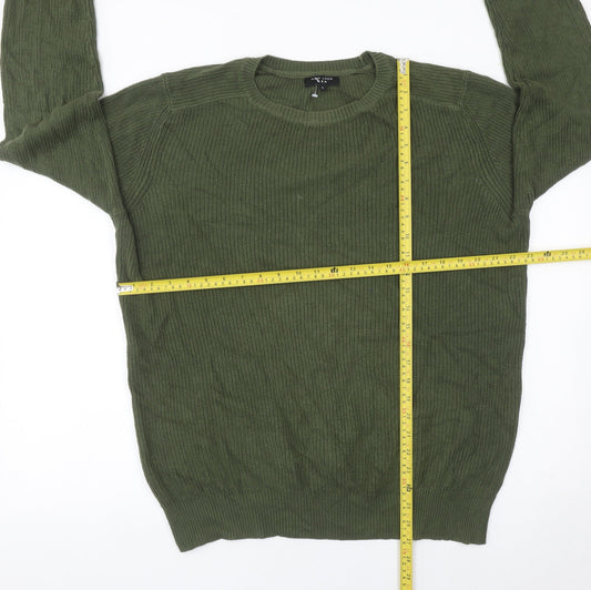 New Look Men Green Cotton Knit Jumper Crew Neck Size L