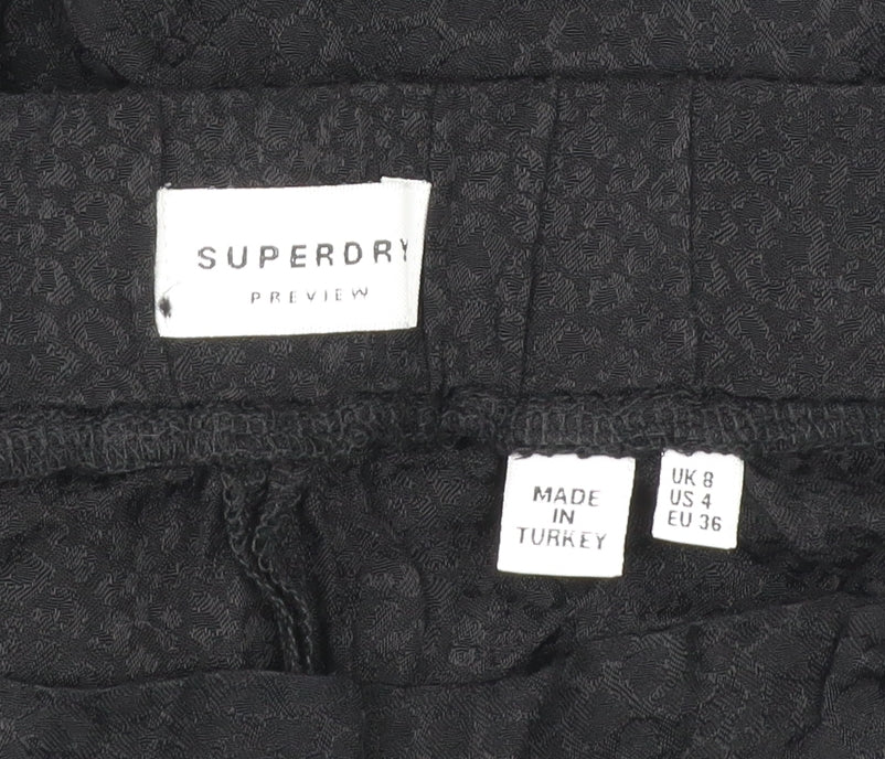 Superdry Womens Black Size 8 Cropped Wide-Leg Viscose Trousers