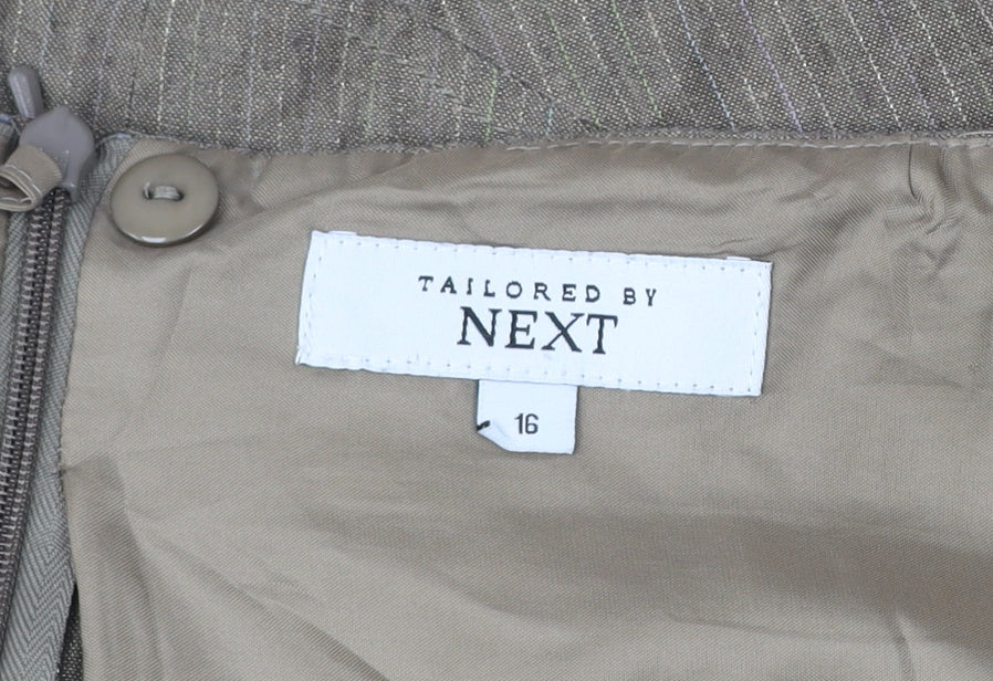 Next Womens Brown Linen Blend A-Line Skirt Size 16 Knee Length