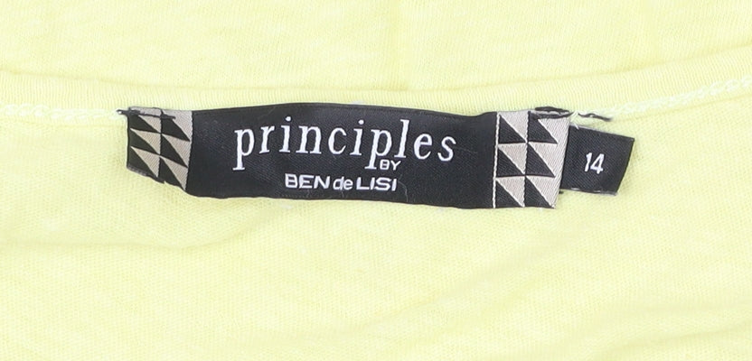 Principles by Ben de Lisi Women Yellow Tank Top Size 14 Crochet Hem