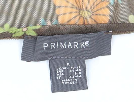 Primark Women’s Brown Floral Sheer Cropped Blouse Scoop Neck Size S