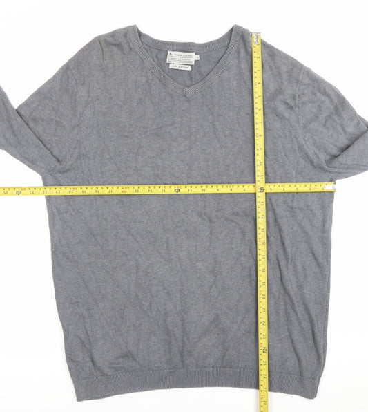 Tu Mens Grey Cotton V-Neck Pullover Jumper Size L